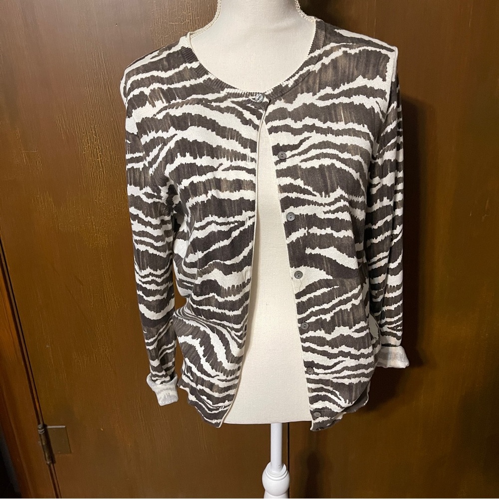 Lands' End Black and White Patterned Cardigan